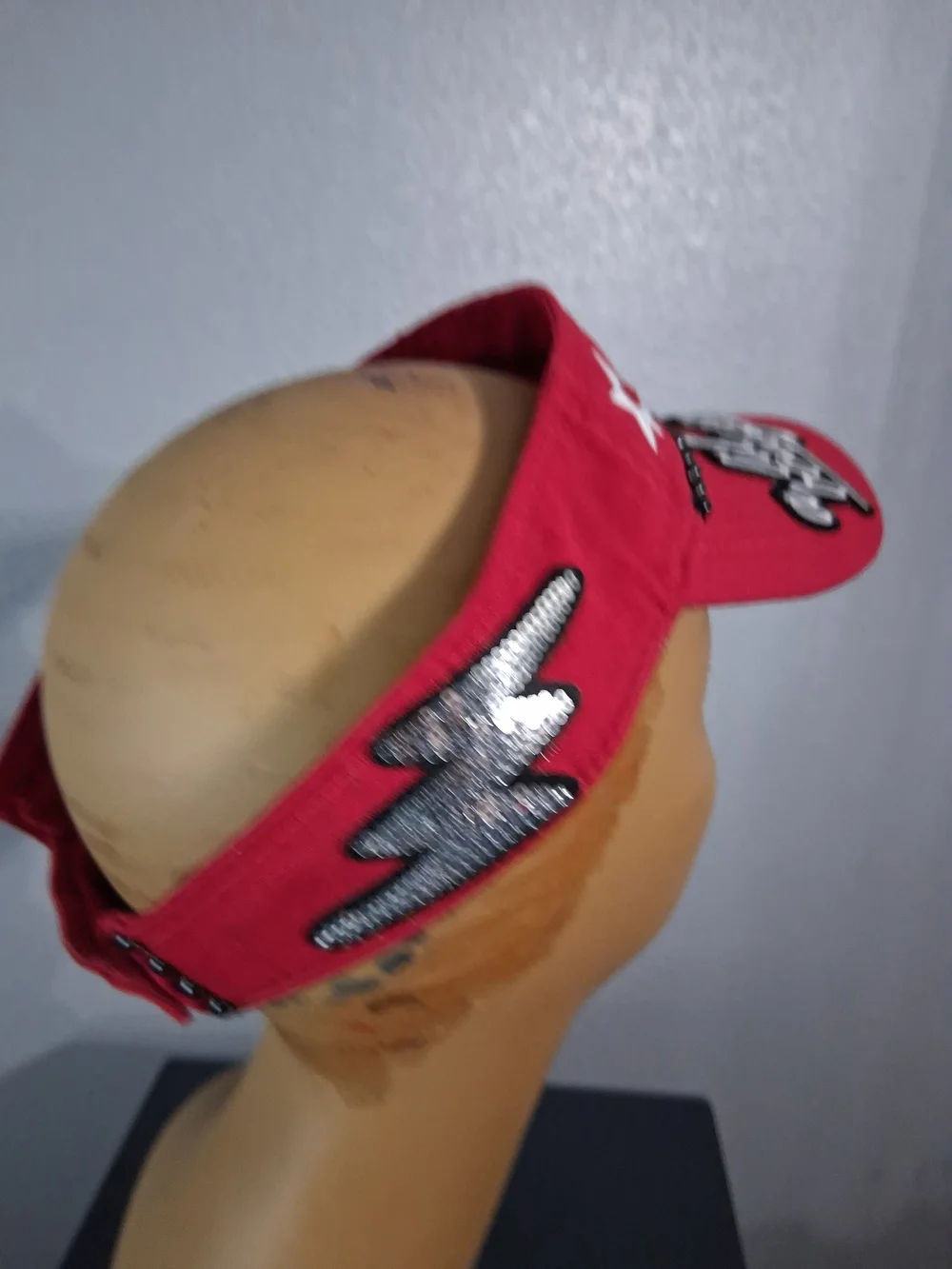 Hand Crafted Red Embellished Visor Hat